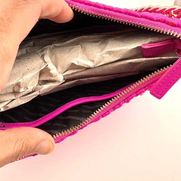 Aldo Hot Pink Quilted Chain Shoulder Bag w/ Coin Pouch & Removable Guitar Strap - Picture 8 of 10